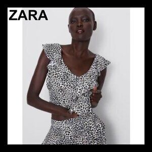 NWT ZARA Leopard print ruffles boho festival crop top